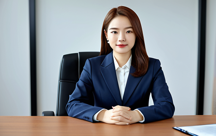 여드름 전용 스킨케어 추천 - **프로페셔널 비즈니스 우먼:** "A professional businesswoman in a modest business suit, sitting at a desk in a m...