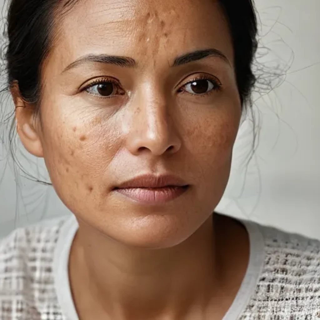 기미와 주근깨 차이 - **Prompt for Melasma Awareness:**
    "A candid, well-lit portrait of a woman in her late 30s to ear...