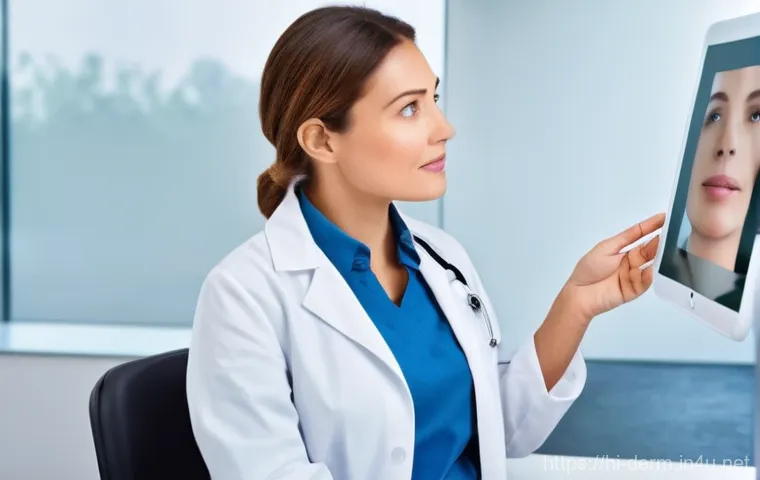 피부과 여드름 예방 - **Prompt 1: A Young Woman's Reflection on Acne**
    "A candid, close-up shot of a young woman, earl...