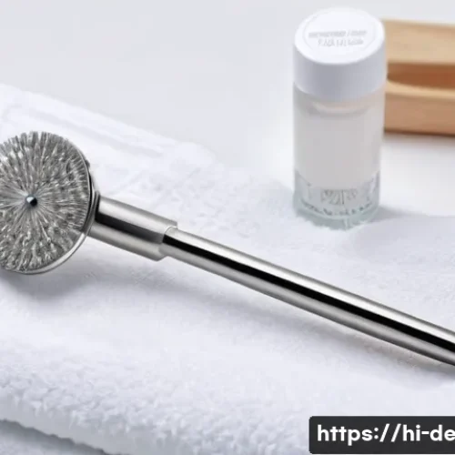피부과 여드름 압출기 - A close-up image of a stainless steel acne extractor tool set on a clean white towel background, fea...