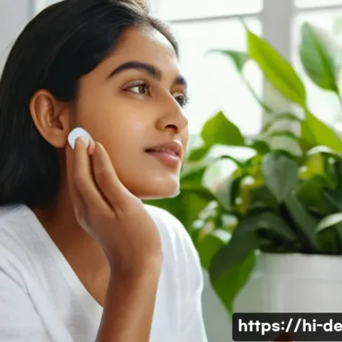 기미에 좋은 화장품 추천 - A close-up portrait of a young Indian woman with smooth, glowing skin applying a vitamin C serum to ...