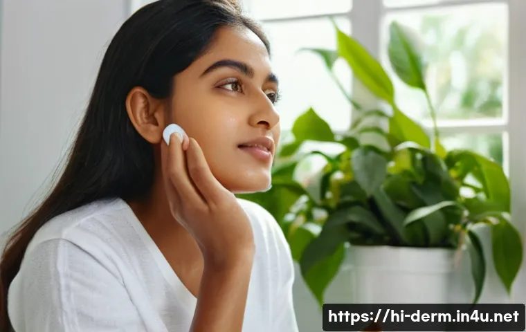 기미에 좋은 화장품 추천 - A close-up portrait of a young Indian woman with smooth, glowing skin applying a vitamin C serum to ...